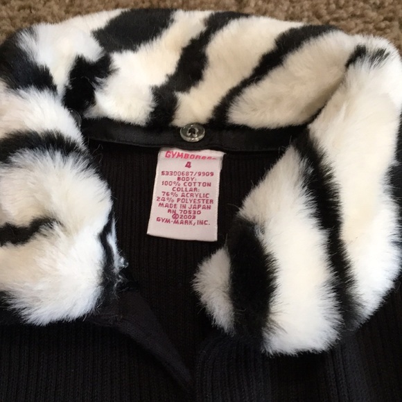 Gymboree Mod Zebra cardigan sweater fur collar Sz 4 - Picture 3 of 5